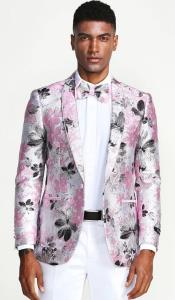  Black and Silver Floral Tuxedo Jacket Slim Fit