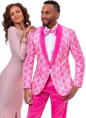  Paisley Prom and Wedding Tuxedo in Hot Pink Fuchsia