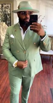  Mens Double Breasted Suits - Green