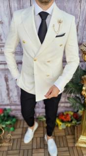  Ivory Double Breasted Blazer With Gold